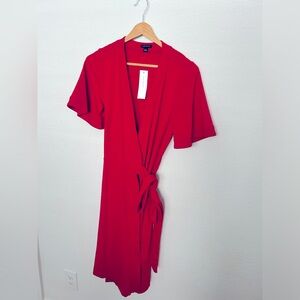 Red orange wrap dress, size 8.